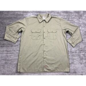 Dickies‎ Shirt Mens XL Beige Long Sleeve Button Up Polyester Blend Pockets